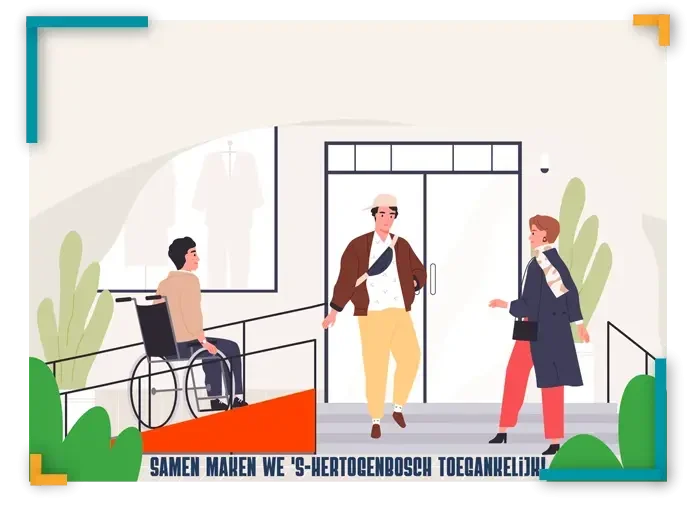 Infographic: een rolstoelgebruiker kan met 't Plenkske over de hoge opstap van de winkel heen